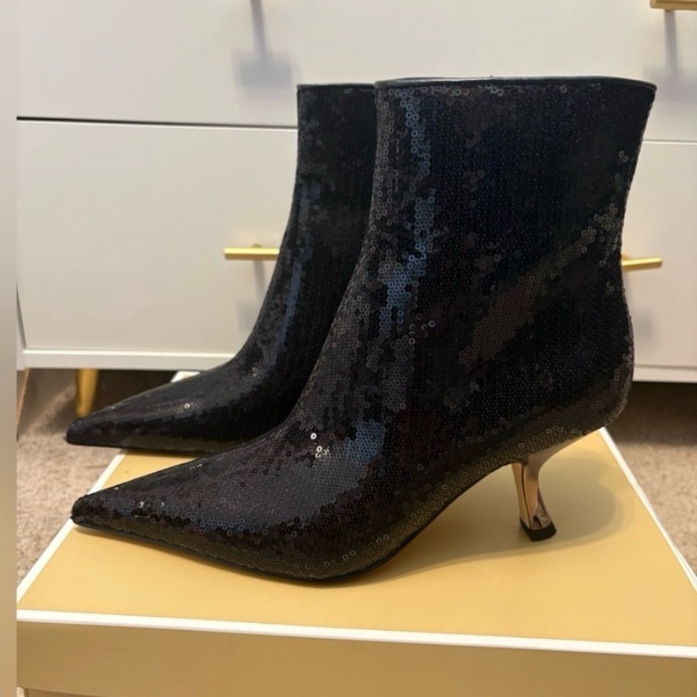 Michael Kors Black Sequin Pointed Toe Ankle Booties